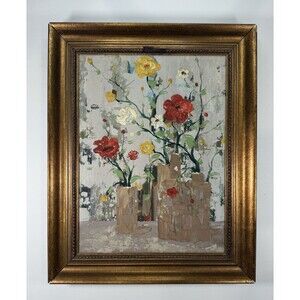 Colorful Floral Still Life Abstract Expressionist Style 19”x15” Framed Modernist